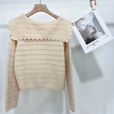 Zingj Soft Waxy Sweater Cardigan Spring Women's Wear 2024 New Sweet Navy Collar Hollow Out Sweater Jacket-Outfit