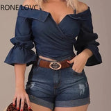 Women Solid Color Flared Sleeve Blouse Women Spring Tops and