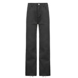 Khaki Casual High Waist Jeans Women Pocket Elegant Straight Denim Trousers Fashion Solid Pants Capris Summer