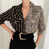 Blouse 2021 Chemise Femme Office Lady Button Up Turn Down Collar Shirt Women Plus Size Ladies Patchwork Blouse Femme