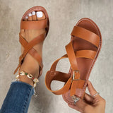 Zingj Sandals Female Summer 2023 New Round-Head Solid Color One-Line Buckle To Wear Plus-Size Women's