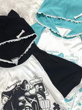Kawaii Cartoon Print Long T-shirt Women Cute Contrast Hooded Tops Summer Harajuku Lace Patchwork Y2k Aesthetic Tops