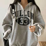 Vintage Logo Print Half Zip Up Oversized HoodieOutfit