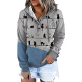 Winter New Fahsion Casual Drawstring Button Tops Pullover Hoodies Women Vintage Landscape Printed Hooded Sweatshirts