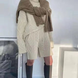 Casual Sweater Sets Long Sleeve Turtleneck Loose Sweater Top & High Waist Shorts Lady Winter Solid Knitted