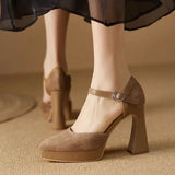 Temperament Thick With Frosted Soft Leather High Heels Female 2025 Spring Waterproof Platform Thick Bottom Tip A Word With Shallow Mouth Single
