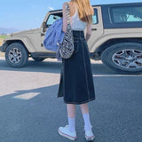 Zingj Denim Skirt Side Slit In The Long 2024 New Skirt Bottom Body Versatile Show Thin A-Word Skirt Woman-Outfit