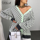 Autumn Winter Green Oversized Cardigan Knitted Women V Neck 2021 Long Sleeve Fashion Loose Sweater