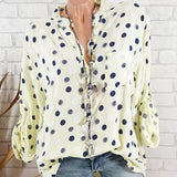 Summer Women Long Sleeve Dot Print Blouses Office Lady Loose V Neck Beach Shirt Casual Tunic Blouse Oversized