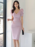 Elegant Midi Dress For Women Fashion One Piece Office Lady Korea Style Party Slim Cothing