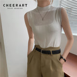 Sleeveless Knit Top Women Turtleneck Summer Korean Fashion Bodycon Corset Tank Top White Beige Khaki Fashion Top