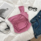 Women's Sweet Hot Camisole Padded Crop Top Fashion Girl Sleeveless Tee T-shirts Slim Stretchy Single Strap Camis With
