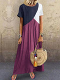 Women's Loose Vintage Patchwork Midi Long Dress 2021 Fashion Casual O Neck Short Sleeve Lady Beach Maxi Dresses Plus