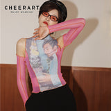 Designer Mesh Top Long Sleeve Tshirt Turtleneck T Shirt Women See Through Top Tee Shirt Femme Summer Fashion