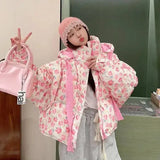 Pink Floral Puffer Jacket- Outfit