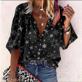 Women Long Sleeve Loose Casual Buttons Printing T-Shirts Turn Down Collor Basic Spring Autumn Oversized