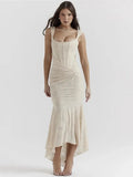 Lace Textured Strap Wrap Midi Dress-Outfit