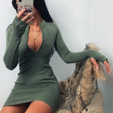 Fashion Women Sexy Bodycon Dress Autumn High Collar Long Sleeve Slim Fitness Dress Elegant Ladies Casual Pencil Dress