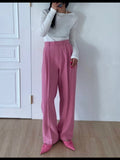Spring 2022 High Waist Pants Women Fashion Bottoms Purple Pink Black Trousers Straight Leg Baggy Pleated Pants