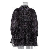 Zingj Women's Wear Early Spring 2024 New Chiffon Leopard Print Long Sleeved Dress Street Lapel Fluffy Dress-Outfit
