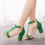 Cm Light Mouth With Beaded Square Sandals White Lace Beaded Bride Wedding Shoes Coarse Sandals