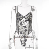 Butterfly Embroidery Bodysuit Vintage Gothic Sexy Lace Up Hollow Out Jumpsuit Women Streetwear Sleeveless women