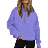 Autumn And Winter New Ladies Scuba Sports Semi-Zipper Yoga Clothes Loose Short Hooded Sweater