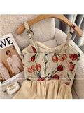Women Midi Dress Chic Flower Patchwork Low-Neck Sleeveless Backless Party Bodycon Dresses Summer Elegant Princess