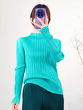 Folded Women's Clothing New Simple Classic Long-Sleeved Top Lady High-End Wrinkle Bottom Shirt