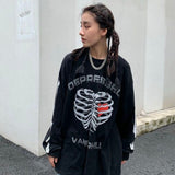 Sweatshirt Streetwear Women Gothic Harajuku Skeleton Print Oversized Grunge Pullovers Y2k Hip Hop Retro O-neck