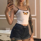 butterfly printing cotton crop top women summer Casual white camiseta mujer 2019 ladies tank tops Street casual