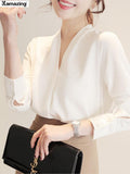 Quality Spring Autumn Elegant White Women Tops Long Sleeve Chiffon Blouse Female Work Wear
