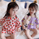 to 10 Years 2021 New Summer Girls Kids Pajamas Set Short Sleeves Sleepwear For Toddler Girls Cotton Pyjamas Set