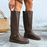 For Women's Leather Boots 2025 Spring And Autumn New Zipper Low-Heeling Boots Knight Boots High-Sleech Women's