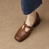 Zingj Small Leather Shoes Women's Design Sense Small Heel Thick Heel Women's Shoes 2024 Autumn French Retro Brown Light Mouth Single Shoes-Outfit