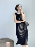 Folded Women's High-Quality Water Year Round Folding Curd Dress Daily Commuting Fashion Sleeveless Long
