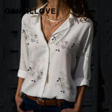 Long Sleeve Floral Leopard Print Tops and Blouses Office Lady Shirt Casual Button Turn-down Neck Wide Slim Blouse