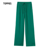 2021 Green Pants Floor Length Trousers Elastic High Waist Straight Pants Fashion