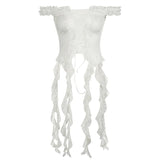 Zingj Wind Lace Flounce Ribbon Strap Show Thin Chest A Word Collar Slim Design Sense