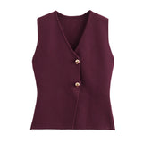 Women's Clothing 2025 Summer Solid Color Repair Gold Button Knitted Vest