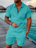 Zipper Lapel Shirts And Pockets Shorts Suits Mens Summer Outfits Fashion Streetwear Vintage Printed Two Piece Sets