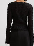 Sexy Women Ruched Long Flare Sleeve T-shirts Tops for Women O-Neck Solid Color Slim Fit See Through Tees Shirts