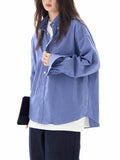 Zingj Blue Plaid Shirt Long Sleeves Men And Women Senior Sense Casual Loose All-Match Lovers Shirt Coat