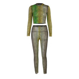 Women Autumn Long Sleeve Crop Tops Long Pants Slim Printed Two Piece Set Suit Outfit 2021 Fall Clothes Wholesale