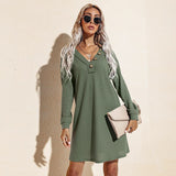 Knitted Women Dresses Autumn Winter Long Sleeve Loose Elegant Sexy V-neck Office Solid Mini Dress Woman Robe