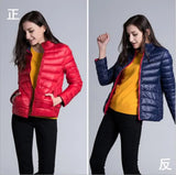New Winter Women Down Jacket Ultra Light 90% White Duck Down Double Side Coats Short Design Slim Warm