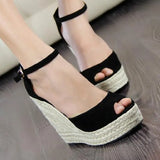 Cm Fish Mouth Water Table Heel Sandals Large-Size Sandals Bohimia Fish Mouth Sandals Hemp Rope Heel