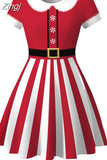Snowman Print Christmas Women 2023 New Short Sleeve Elegant Vintage Party Xmas Dress Robe Femme Casual Femal