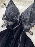 Female Backless Sexy Dress Fashion Halter Lace up Design Women Embroidery Butterfly Slim Short Irregular Velvt
