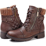 And Winter Keep Warm Short Boots Women Side Zipper Flat Bottom Martin Boots Belt Buckle Leather Boots